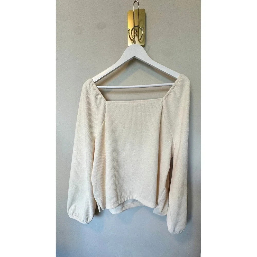 Madewell Cream Square Neck Long Sleeve Puff Sleeve‎ Blouse Top NN161 2X NEW